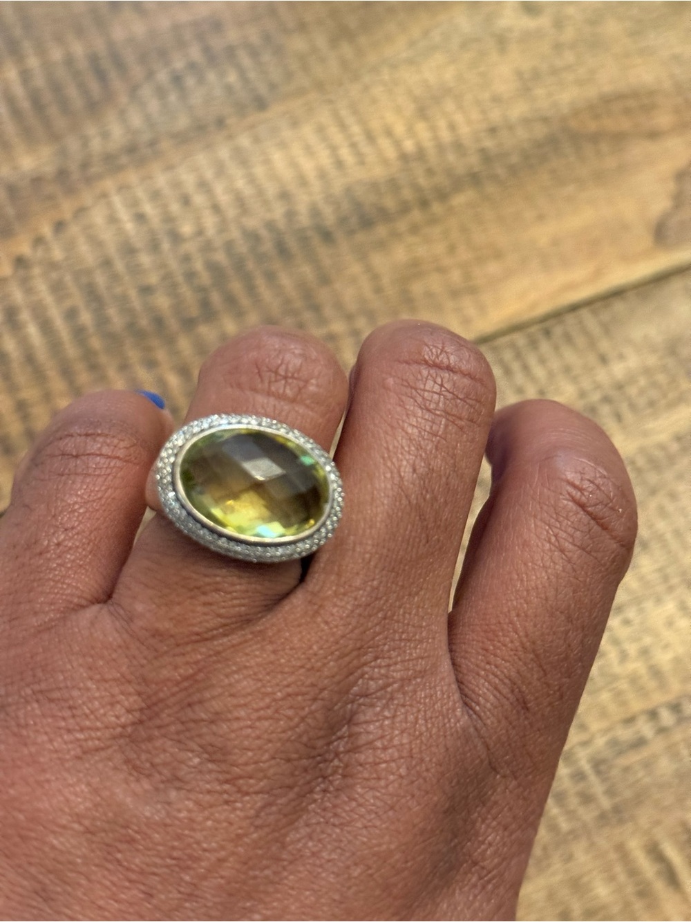 David Yurman Lemon Quartz and Diamond Cocktail Ring 
Size 7